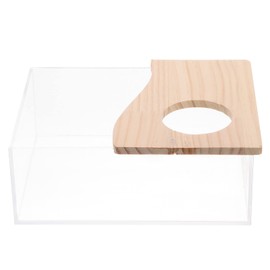 UKCOCO Hamster Sand Bathroom, Hamster Sand Bath Bowl Acrylic Transparent Small Animal Bathroom with Wooden Cover Hamster Potty Litter Hamster Bathtub for Hamster Gerbil Dwarf Hamster