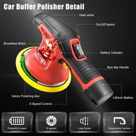 AOBEN Cordless Car Polisher,6 Inch Car buffer Waxer Kit with 3X2000mAh Batteries,6 Variable Speed &10 Polishing Pads,Brushless Cordless Polisher for Car Detailing/Waxing/Polishing/Scratch Removing