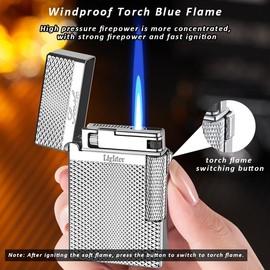 Lighters Soft Flame Lighter Retro Grinding Wheel Traditional Butane Torch Lighter with Adjustable Flame Dial Vertical Ignition Roller Classic Metal Relief Lighter (Silver Wire Drawing)