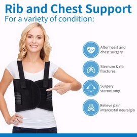 GAOUREL Rib Brace Broken Rib Belt,Elastic Rib Support Brace for Men and Women's Chest,Suitable for Rib Fractures,Dislocations,and Sternum Injuries,Reducing Chest Pain and Rib Pain(Black，L)