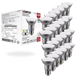 Satco S11581; 5.5 Watt PAR20 LED; Medium Base; Silver Finish; CCT Selectable; 120 Volt; 40 Degree Beam Angle; 5.5PAR20/LED/5CCT/FL/120V for Office, Store, Residencial, Commercial (24 LED Bulbs)