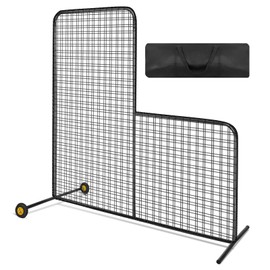 SHANTRA L Screen Baseball for Batting Cage, 7x7 ft Baseball Pitching Net with Wheels, Portable L Screen for Pitcher Protection, Baseball & Softball Pitching Net Includes Carry Bag and Ground Stakes