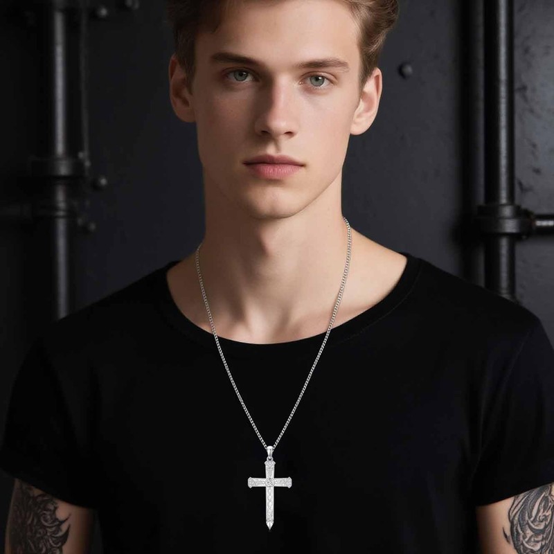 Celtic Cross Necklace for Men White Gold Plated 925 Solid