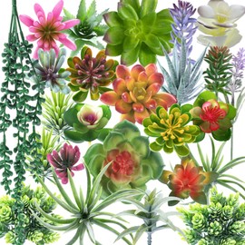COTSEN 25 Pcs Artificial Succulent Plants Fake Succulents Assorted Unpotted Suitable for Office Garden Interior Decor