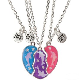 3 Pcs Dolphin Friendship Necklace, BFF Dolphin Heart Necklace, Best Friends Dolphin Heart Pendant, best Friendship Necklace, Dolphin Necklace 3 Girls Friendship Necklace