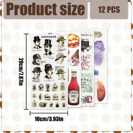 NILLOS Scrapbook Washi Paper Stickers, 12 Sheets Vintage Art Aesthetic Stickers for Album, Planner, Diary, Laptop (4 Themes)