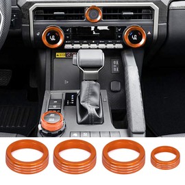 KUJOOY for Toyota Tacoma 2024 2025 w/14 Display 4Runner 2025 Interior Accessories AC Center Consoles Control Audio Switch Drive Volume Knob Cover Air Conditioner Aluminum Alloy (Orange, 14“ Screen)