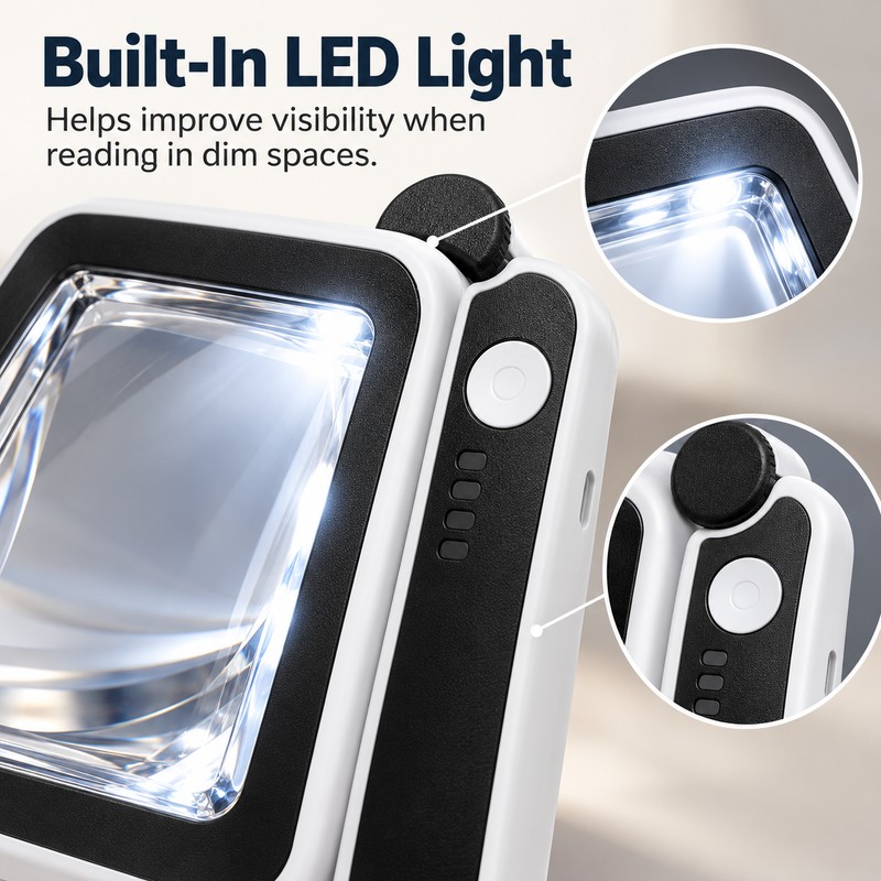 4X LED Handheld Magnifier for Reading – Rectangular Full-Page Magnifying