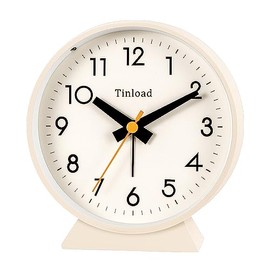 Tinload 4.5" Battery Operated Antique Retro Analog Alarm Clock, Small Silent Bedside Desk Clock,Lighted on Demand, Battery Operated, Snooze, for Living Room, Bedroom, Bedside, Desk(Cream)
