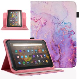 Phondazvi Universal 10 10.1 Inch Android Tablet Case,360 Degree Rotatable Kickstand Multiple Viewing 9.5"-10.5"Inch Tablet Protective Cover For 9"9.6"9.7"10.1"10.5" Touchscreen Tablet,Marble Purple