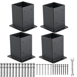Nrspp 4x4 Post Base, 4 Sets Post Anchor, (Inner Size 3.6"x3.6") Black Metal Powder-Coated Deck Post Base Support for Outdoor Fence,Mailbox,Pergola Brackets Fence Kit
