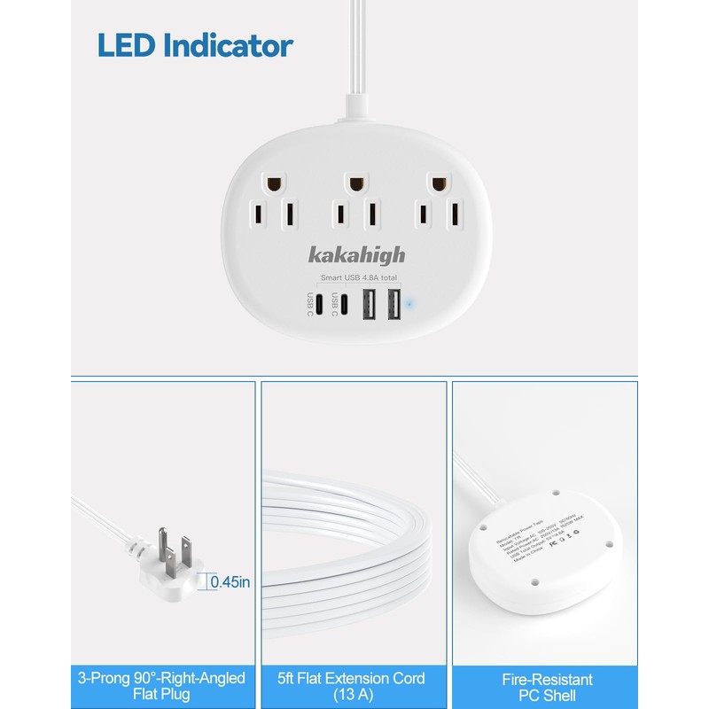 Power Outlet Relocator with Adhesive- 5 FT, 1625W Wall Mounted