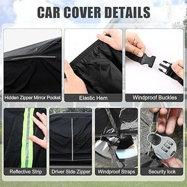 Waterproof Car Cover Compatible with 1978-1996 Ford Bronco Base/Custom/XL/XLT Accessories, 300D All Weather Car Covers with Zipper&Lock for Car Dust Snow Rain Hail Protection