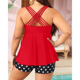 Aqua Eve Plus Size Swimsuits with Shorts Two Piece Tankini for Women Flowy Bathing Suits Athletic Swimwear Red Dot 12W