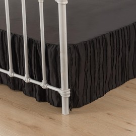 Tufted Bed Skirt Queen Size, Ruffled Bed Skirts with Split Corners, Queen Bed Skirt 14 Inch Drop Dust Ruffle with Platform, Boho, Striped, Black, 14'' Queen