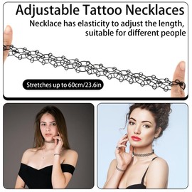 EIYVPRA 21 Pieces Choker Necklace Sets Choker Necklace, 90s Accessories, Tattoo Chain 90s, Bracelet, Rings Stretch Tattoo Necklace, Elastic Hollow Fabric Jewellery Set, Collar for Girls Women Children