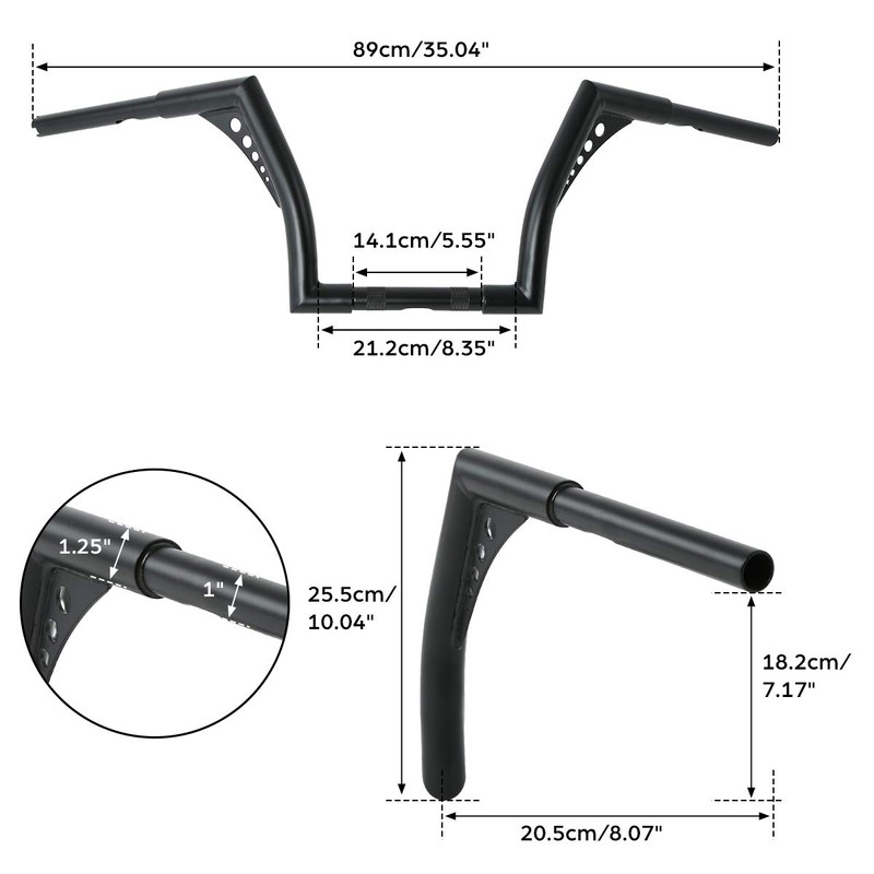 XFMT Motorcycle Black 14" Rise Batwing APE Handlebar 1-1/4" Hangers