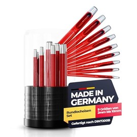 Paffrath Round Punch Set Red (9 Pieces) - Punching Tool for Cardboard, Leather and More - Precise Punching from 2-10 mm in 1 mm Steps - Ideal for Craftsmen - Hole Punch Set