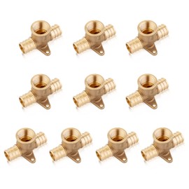 (Pack of 10) EFIELD Pex 3/4" x 3/4" x 1/2" Female NPT Threaded Drop-ear Tee, Brass Crimp Fittings, ASTM F1807,(PEX1807173-10PCS)