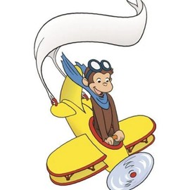 WiggleWalls 8 Inch Curious George Decal Airplane Monkey Removable Peel Self Stick Vinyl Wall