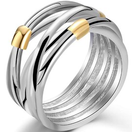 Jude Jewelers Retro Vintage Stainless Steel Silver Gold Two Tone Waved Braided Wrap Statement Ring (Silver Gold, 8)