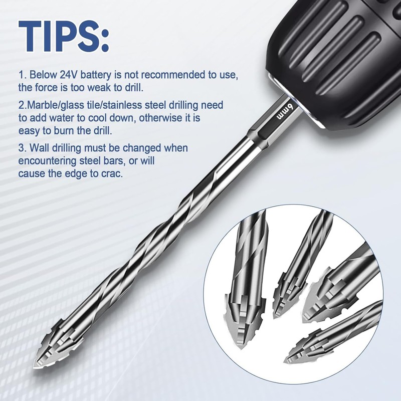 6 Pcs Four-Flute Sawtooth Eccentric Twist Drill Bit, Concrete and