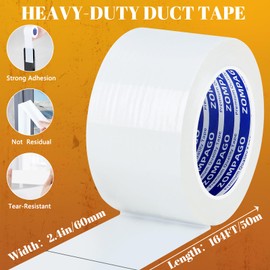 ZOMPAGO Heavy-Duty White Duct Tape - 2.4in x164FT,Strong Waterproof Adhesive & UV-Resistant,No Residue,Home Repair Tape,Industrial Packaging,Carpet Tape,Outdoor Use,DIY Projects,All-Weather Duct Tape