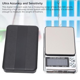Báscula Digital de Miligramos 500g 0,01g 7 Unidades Báscula de Joyería de Bolsillo con Carga USB para Medicina en Polvo para Alimentos