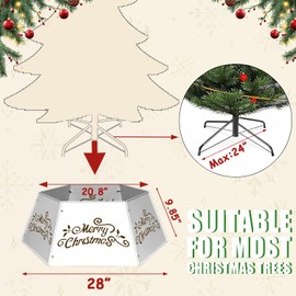 28" Christmas Tree Collar for Pencil Tree, Metal Tree Collar with Hollow-Out Design, Pet-Proof Christmas Tree Collars for Artificial Trees, Secure & Reusable Holiday Decor (White)