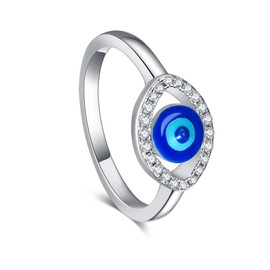 JERWLI Evil Eye Ring for Women 925 Sterling Silver Turkish Blue Evil Eye Rings Evil Eye Lucky Jewelry for Women Lover