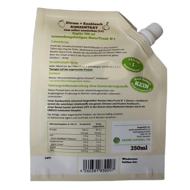 DE-ÖKO-006 Organic Concentrate for Renates NaturTrunk N° 1 Lemon +