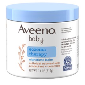 Aveeno Baby Eczema Therapy Nighttime Body Balm, Moisturizing Eczema Treatment, Ceramides, Triple Oat Complex, Soothes Dry, Itchy Skin, Hypoallergenic, Fragrance & Steroid Free, 11oz