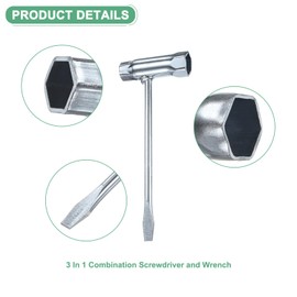 M METERXITY Chainsaw Scrench 13mm by 19mm Steel Combination Screwdriver and Wrench Slotted Screwdriver t Wrench for Spark Plug/Saws Chains/Nuts [2mm Thick, Silver Tone]