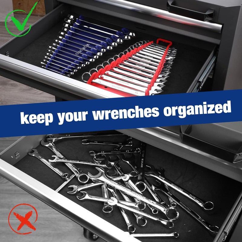 WORKPRO Magnetic Wrench Organizer, 15-Slot Gripper Reverse Wrench Holder for