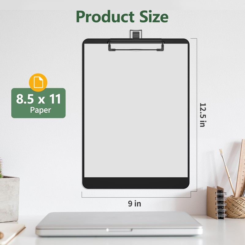 Juvealoe Black Clipboard with Pen Holder, 8.5 x 11 Plastic