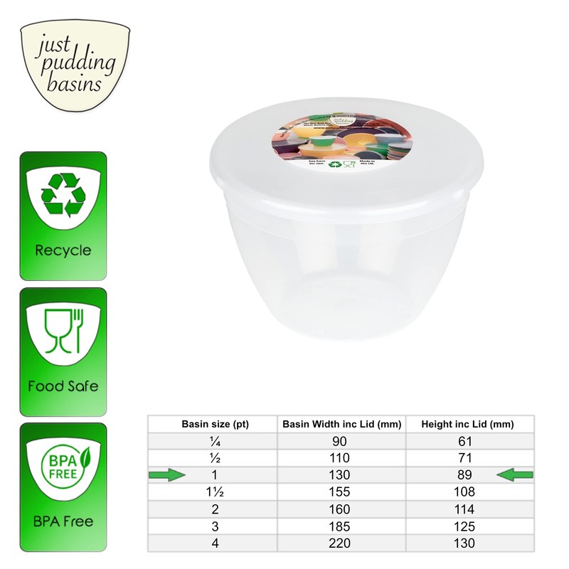 1 Pint Pudding Basin and Lid Pack of 4 Plastic