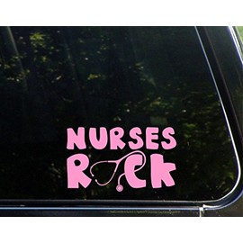 Sweet Tea Decals Nurses Rock Stethoscope (Pink) - 6 1/2" x 3 3/4" - Vinyl Die Cut Decal/Bumper Sticker for Windows, Trucks, Cars, Laptops, Macbooks, Etc.