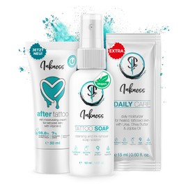 Inkness Tattoo Aftercare Set Basic - for Fresh Tattoo - After Tattoo Cream 30 ml, Tattoo Soap 50 ml and Daily Care 15 ml - Tattoo Artist Approved - 99% Natural Ingredients - Vegan