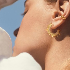 Gold Hoop Earrigs for Women 14K Gold Plated Lightweight Chunky Gold Hoops Jewelry Hypoallergenic Dainty Earring Studs Trendy Sun Spike Hoop Jewelry