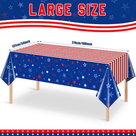 1Pcs Patriotic Tablecloths for 4th of July Decorations,Red White Blue Star Plastic Disposable Table Cover for Fourth of July Memorial Patriotic Day Independence Veterans Day Party Supplies,54x108 Inch