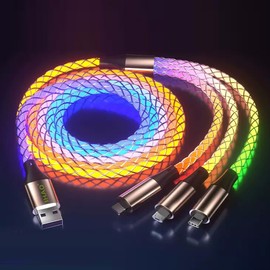 IHAO Multi Connectors Fast Charging Cable 3 Combinations in One Cable USB A to USB C/Micro USB Cord Lighted Up LED Flowing Compatible with Most of Electric Device-39 Inches RGB