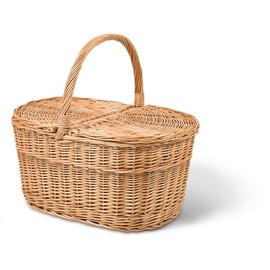 Oval Picnic Basket, Brown, D 60 cm x W 38 cm x H 30/34 cm