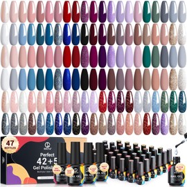 MEFA 47 PCS Gel Nail Polish Set, 7ml Gel Polish Collection with Nail Primer Base Coat & Glitter/Glossy/Matte Top Coat Kit, All Season Nude Pink Blue White Starter Kit Manicure Nail Art DIY Salon Gifts