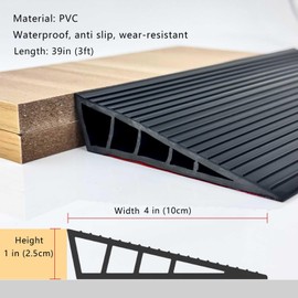 1" Rise 2 PCS Rubber Threshold Ramp for Doorways, 800 LBS Capacity, 39.4" Cuttable Non-Slip Wheelchair Door Ramp for Bathroom, Garage, Home Entrance (Black, 3.3Ft)