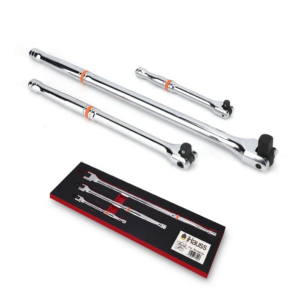 IHAUSS 3 Pieces Breaker Bar Set 1/2-15",3/8-10",1/4-6" Drive Heavy Duty