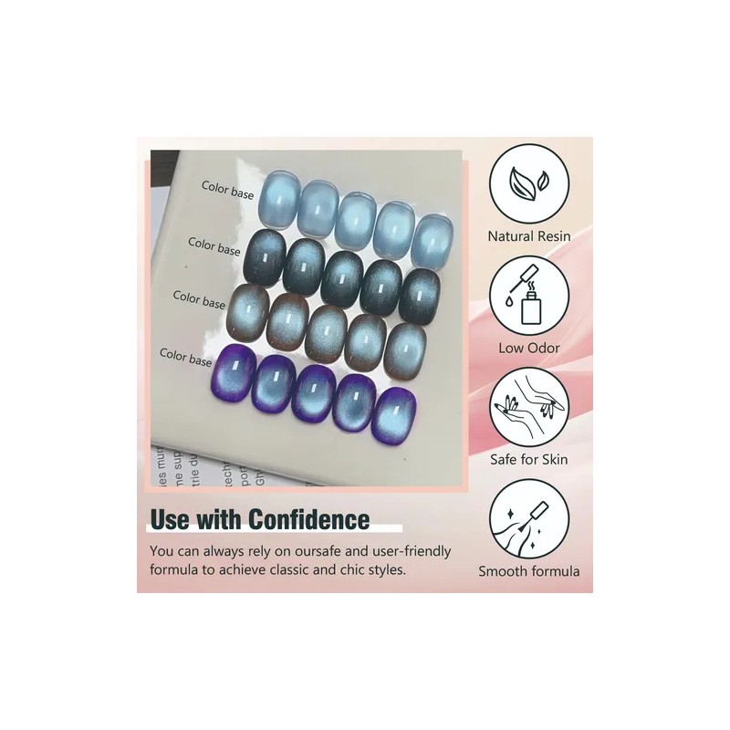 Esmalte Semipermanente Gel Efecto Ojo Gato 12 Ml+ Iman, 5pcs