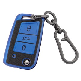 ERMWALR VW Key Fob Cover with Key Fob 3 Buttons Leather TPU Cover Fit for Volkswagen Golf 7 Polo MK6 Jetta Tiguan Skoda Seat (PW-Vlw-3B-E)