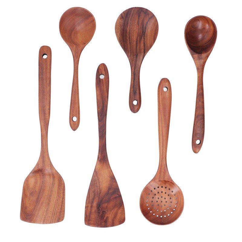 Kitchen Utensils Set Wooden Spatulas Spoons Comfortable Grip Minimaliset Kitchen