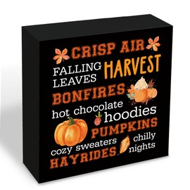 Fall Decor Sign With Seasonal Elements Autumn Wooden Sign Farmhouse Home Decor Thanksgiving Decorative Wooden Signs Cozy Fall Room Decoration for Home Office Shelf Table 5.1x5.1 Inches