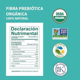 NBF Inulina de Agave Orgánica en Polvo 454gr | Prebiótico de Fibra Sin Gluten |Kosher, NOGMO| Apoyo Digestivo Natural | Ideal para Jugos y Batidos